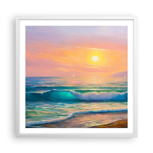 Plakát v bílém rámu - Tyrkysová píseň vln - 60x60 cm