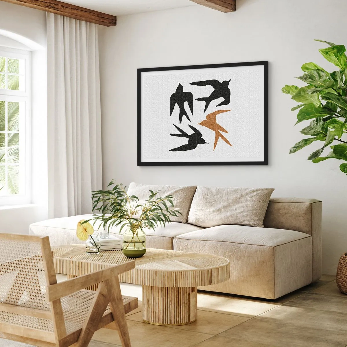 Plakát v černém rámu - Vlaštovky - 100x70 cm