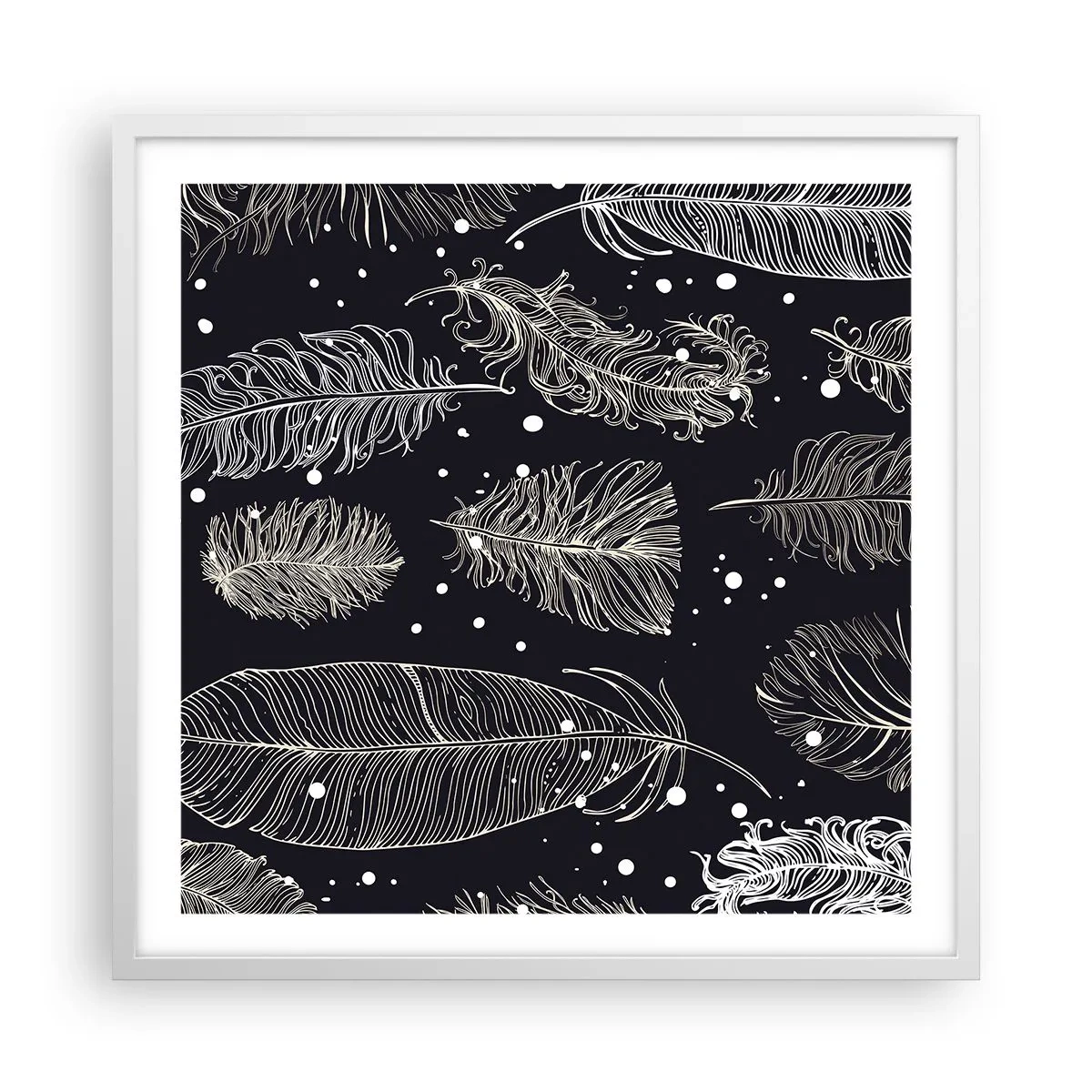 Plakát v bílém rámu - Krajka s peřím - 60x60 cm