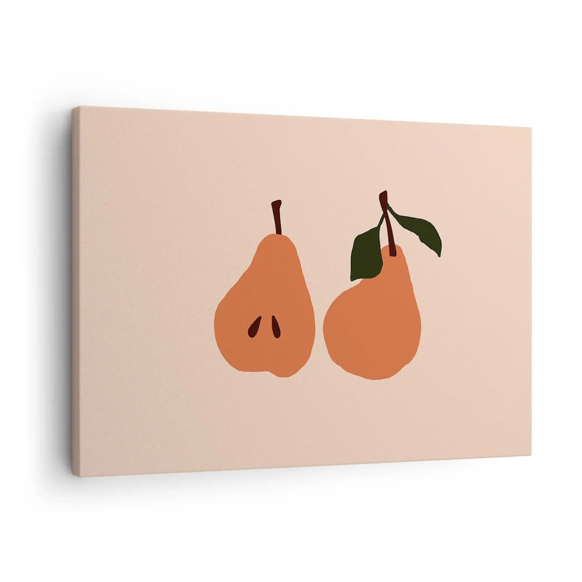 Obraz na plátně - Minimalistická ilustrace dvou hrušek na béžovém pozadí. - 70x50cm - Čirá sladkost - Moderní nástěnná dekorace do obývacího pokoje a ložnice ARTTOR