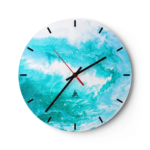 Nástěnné hodiny - Abstraktní vlna v odstínech modré a tyrkysové - 30x30cm - V jádru živlu - Moderní nástěnná dekorace do obývacího pokoje, kuchyně a ložnice ARTTOR