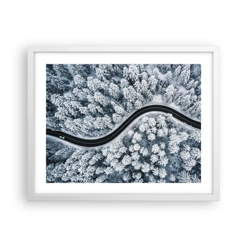 Plakát v bílém rámu - Zimním lesem - 50x40 cm