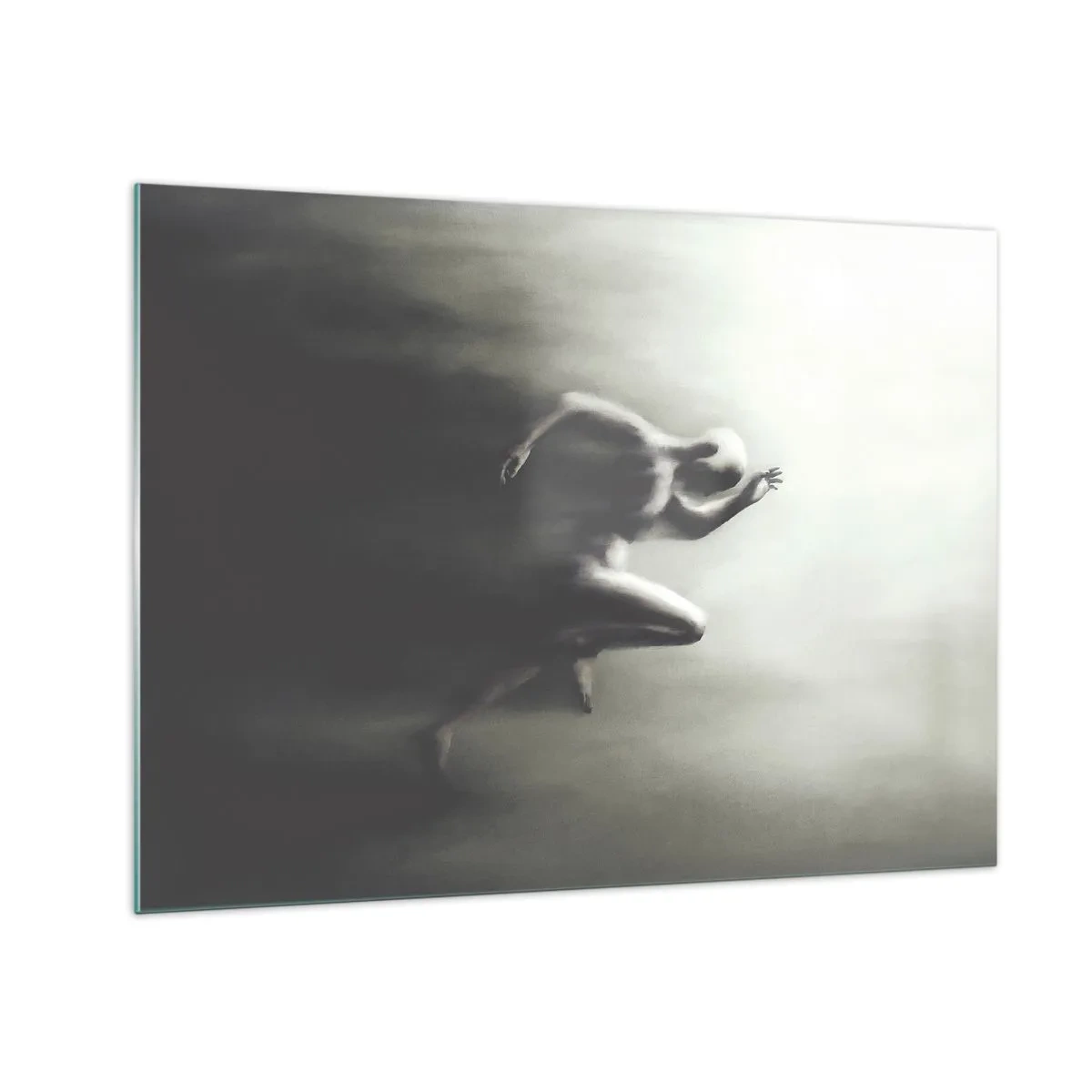 Obraz na skle - Dynamická silueta běžící postavy v rozmazaném světle - 70x50cm - Nezastavitelný - Moderní nástěnná dekorace do obývacího pokoje a ložnice ARTTOR