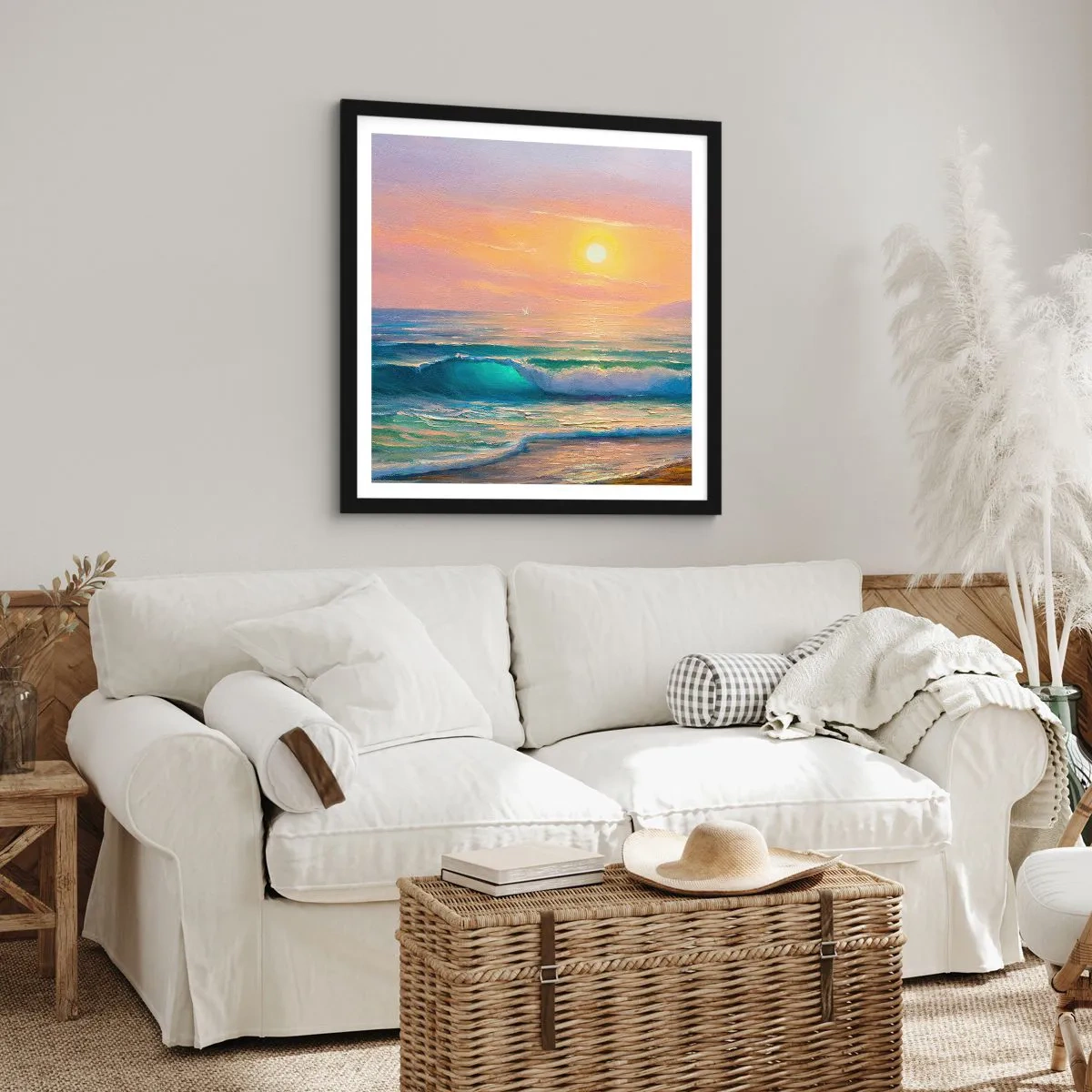 Plakát v černém rámu - Tyrkysová píseň vln - 40x40 cm