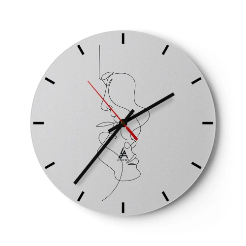 Nástěnné hodiny - Minimalistické obrysy obličeje v černých čarách na bílém pozadí - 30x30cm - Žár vášnivých tužeb - Moderní nástěnná dekorace do obývacího pokoje, kuchyně a ložnice ARTTOR