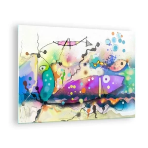 Obraz na skle - Abstraktní kompozice s barevnými tvary a liniemi - 70x50cm - Chybí slova! - Moderní nástěnná dekorace do obývacího pokoje a ložnice ARTTOR