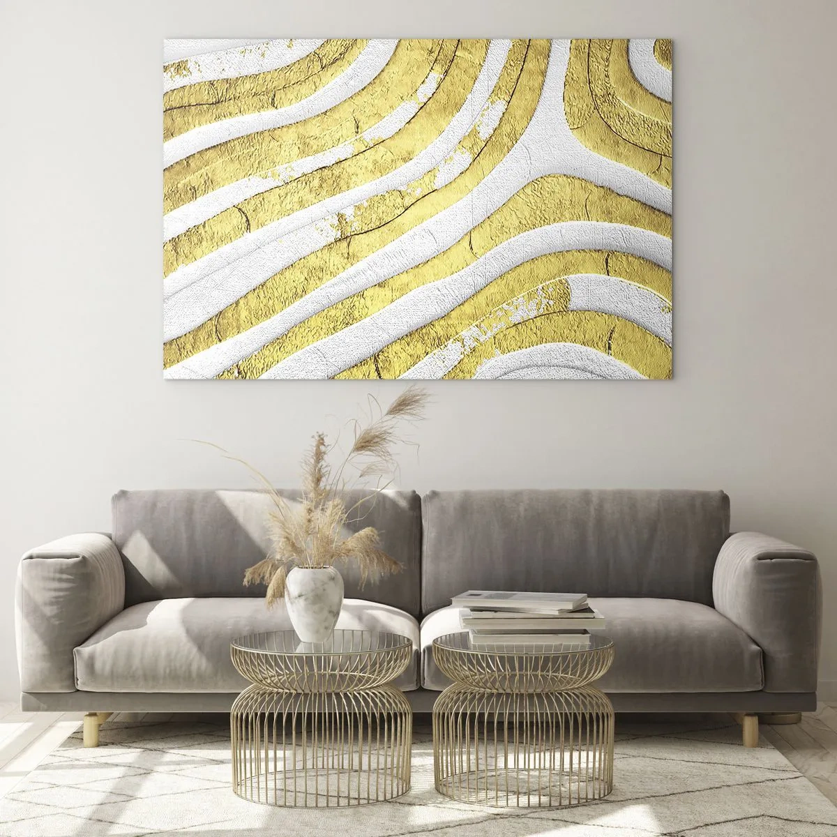 Obraz na skle - Kompozice v bílé a zlaté - 120x80 cm