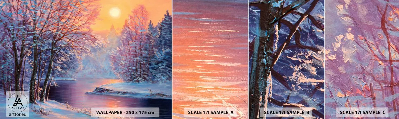 Vzor Fototapety Samolepicí Deluxe Sticker - Barvy zimy - Krajina, Řeka, Les - 100x30 cm