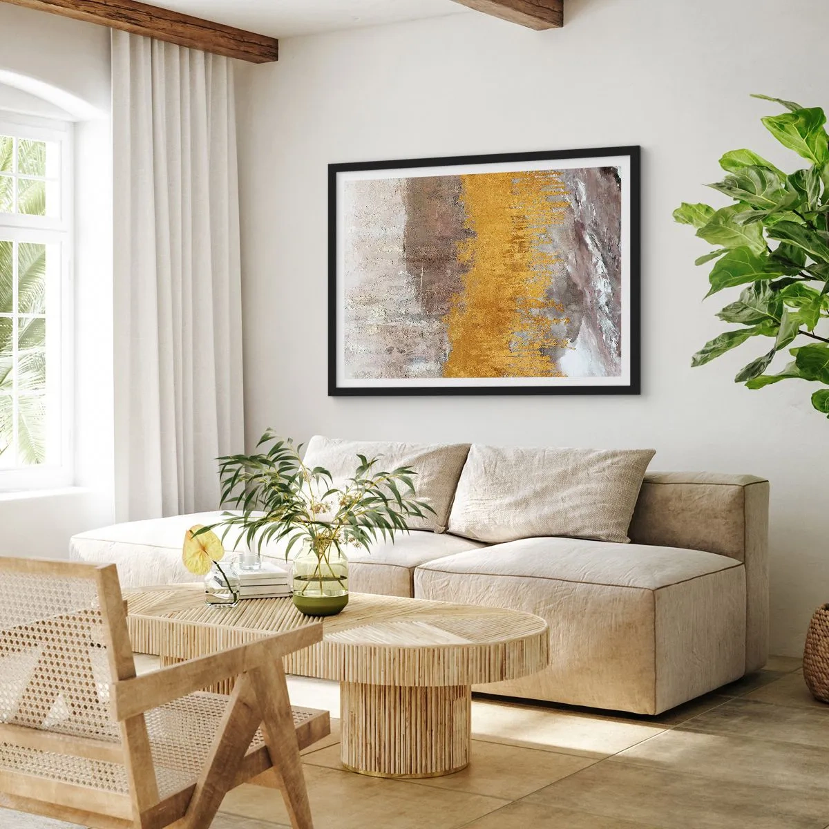 Plakát v černém rámu - Zlatistý závan - 70x50 cm