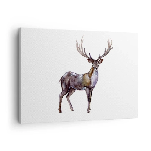 Obraz na plátně - Akvarelová ilustrace jelena s majestátními parohy - 70x50cm - Král půlnoční pouště - Moderní nástěnná dekorace do obývacího pokoje a ložnice ARTTOR