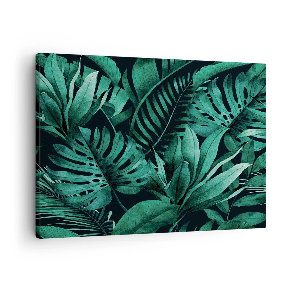 Obraz na plátně - Tropické listy v odstínech sytě zelené - 70x50cm - Hloubka tropické zeleně - Moderní nástěnná dekorace do obývacího pokoje a ložnice ARTTOR