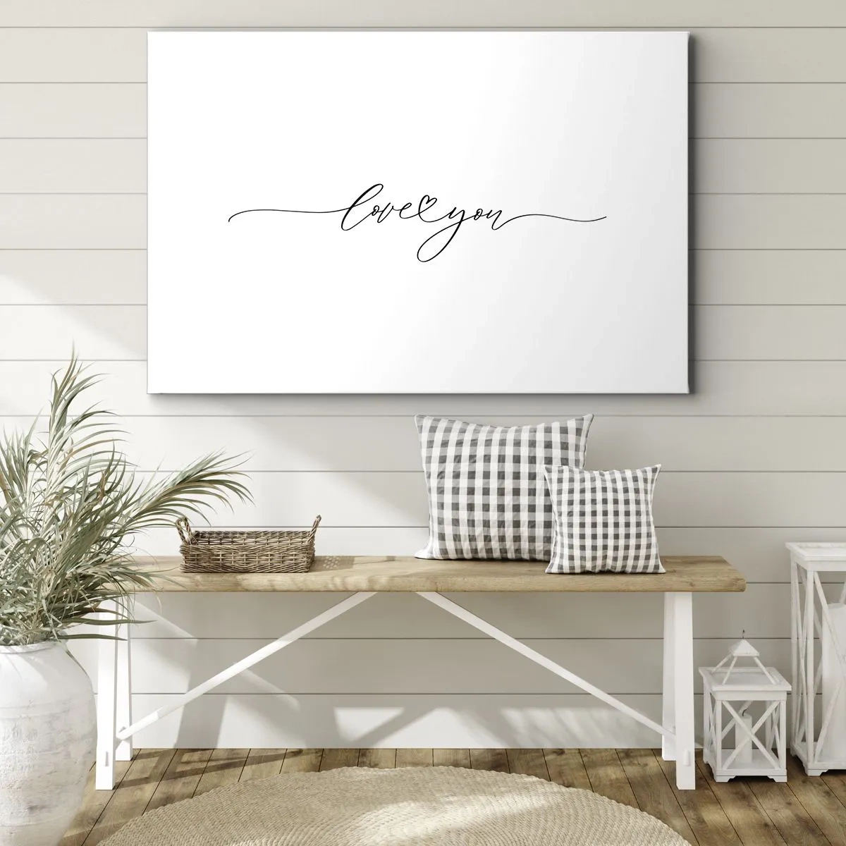 Obraz na plátně - Nápis "Miluji tě" elegantním písmem - 70x50cm - Černé na bílém - Moderní nástěnná dekorace do obývacího pokoje a ložnice ARTTOR