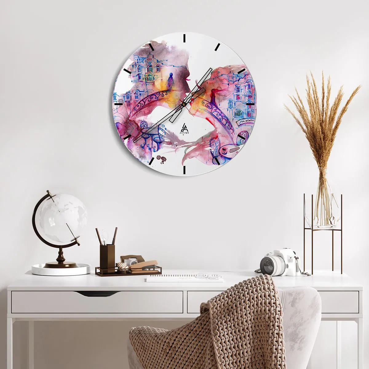Nástěnné hodiny - Barevná grafika s mostem a architekturou v pozadí - 30x30cm - Tajemný most vzdychání - Moderní nástěnná dekorace do obývacího pokoje, kuchyně a ložnice ARTTOR