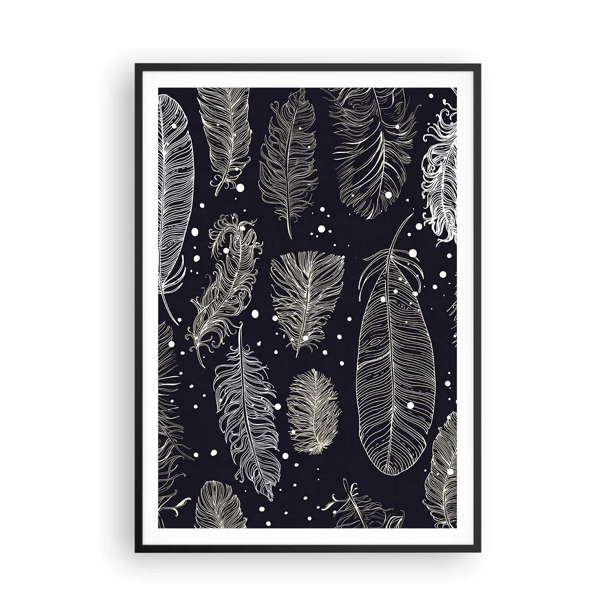 Plakát v černém rámu - Krajka s peřím - 70x100 cm