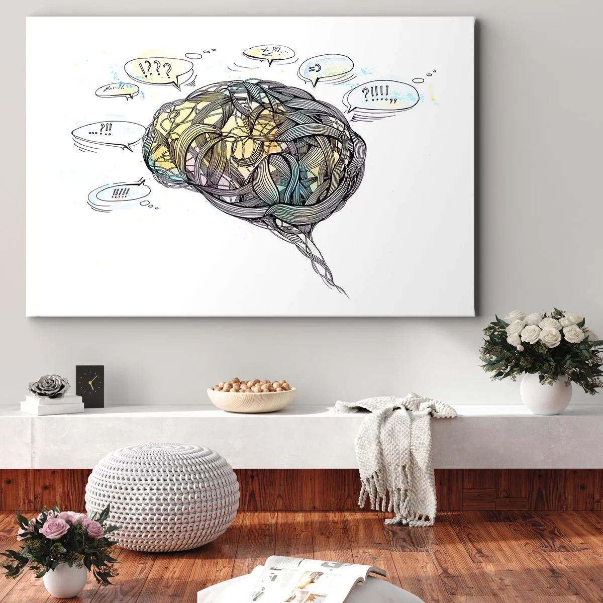 Obraz na plátně - Umělecká vize mozku s barevnými prvky - 70x50cm - Člověk - velká hádanka - Moderní nástěnná dekorace do obývacího pokoje a ložnice ARTTOR