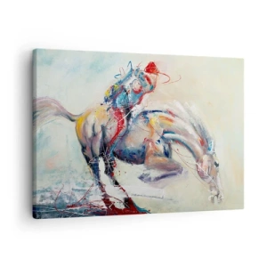 Obraz na plátně - Dynamický obraz koně v abstraktním uměleckém stylu. - 70x50cm - Drž se, letíme - Moderní nástěnná dekorace do obývacího pokoje a ložnice ARTTOR