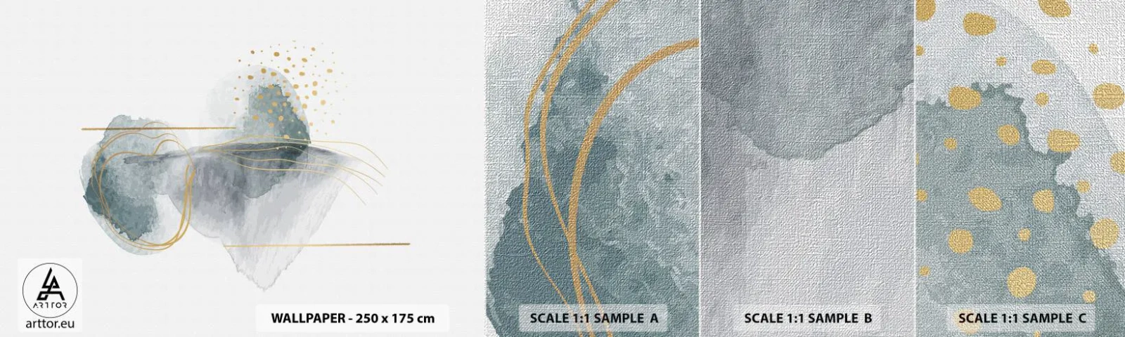 Vzor Fototapety Premium Canvas - O vztahu mezi šedou a zlatou - Abstrakce, Kus, Zajímavé tvary - 100x30 cm