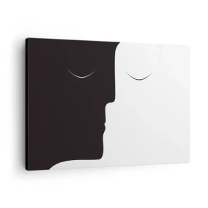 Obraz na plátně - Minimalistická silueta dvou tváří v kontrastních barvách. - 70x50cm - Jednota protikladů - Moderní nástěnná dekorace do obývacího pokoje a ložnice ARTTOR