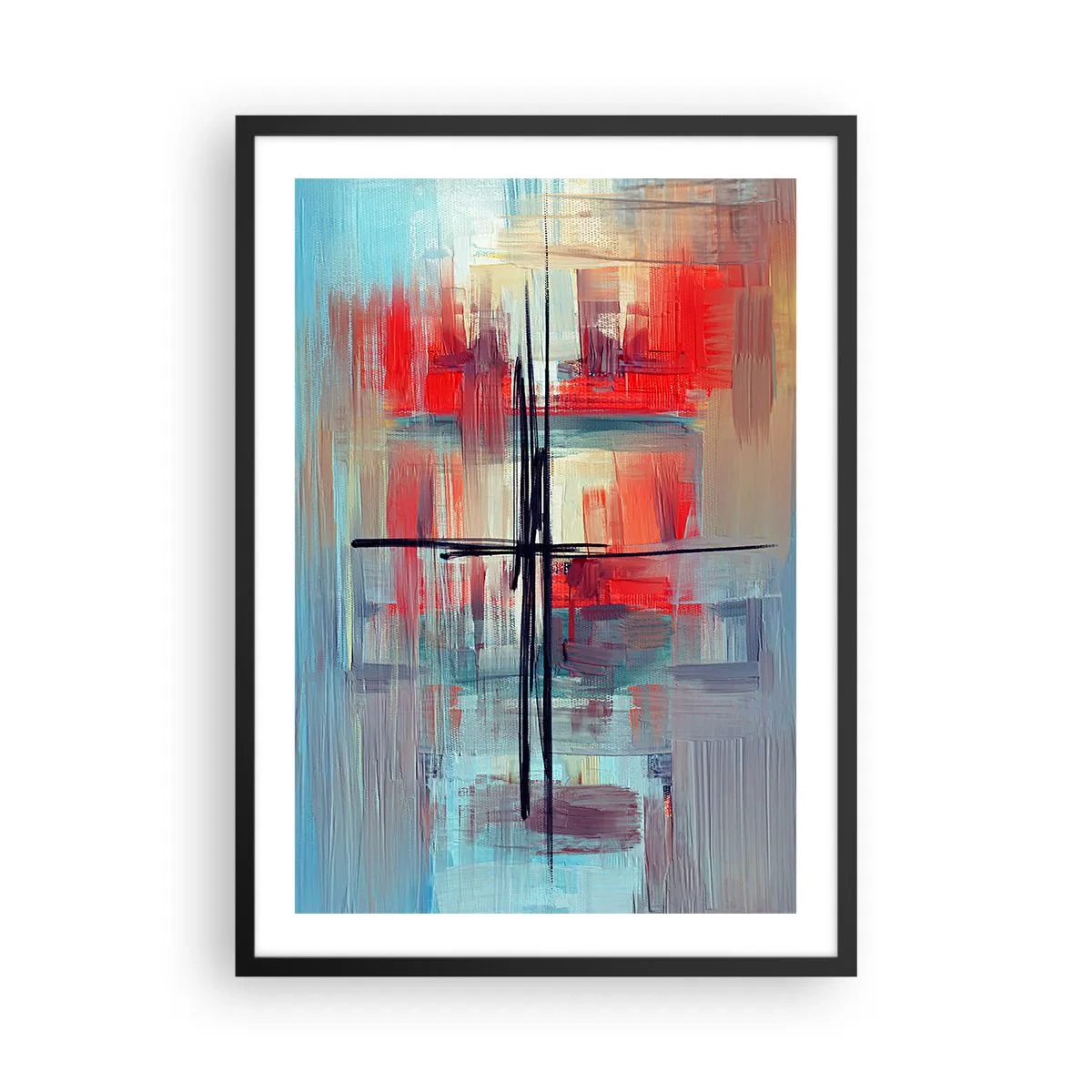 Plakát v černém rámu - Abstraktní kompozice v dynamických barvách - 50x70cm - Krajina v neznámé dimenzi - Moderní nástěnná dekorace do obývacího pokoje a ložnice ARTTOR