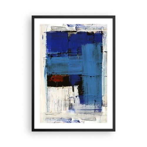 Plakát v černém rámu - Abstraktní kompozice v odstínech modré a bílé - 50x70cm - Tajemství modré - Moderní nástěnná dekorace do obývacího pokoje a ložnice ARTTOR