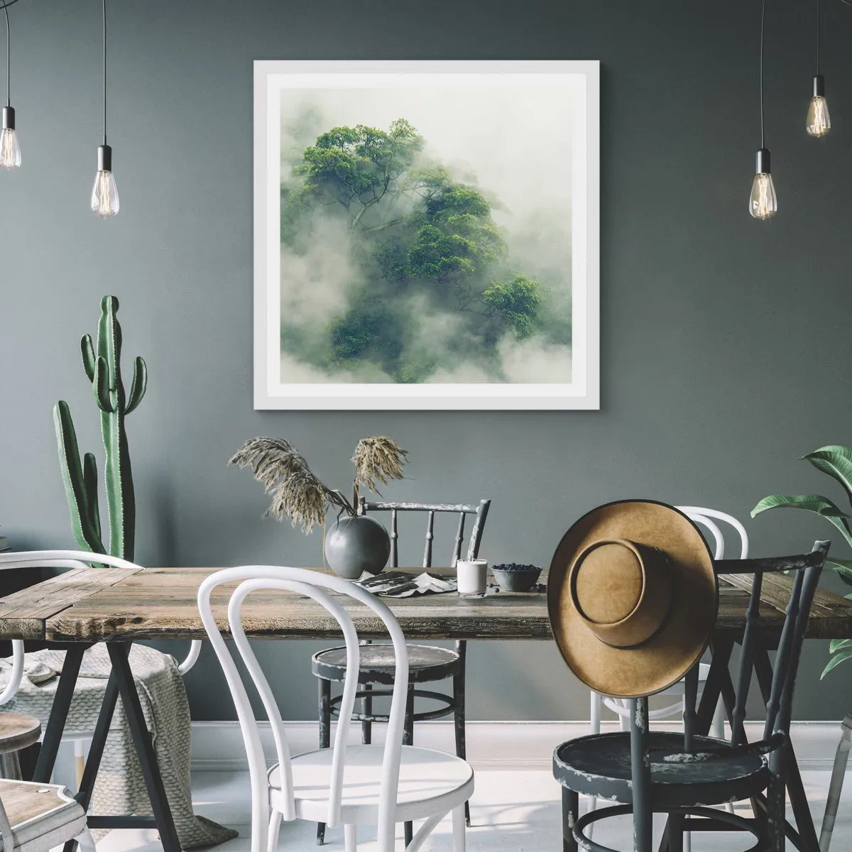 Plakát v bílém rámu - Zahalené mlhou - 40x40 cm