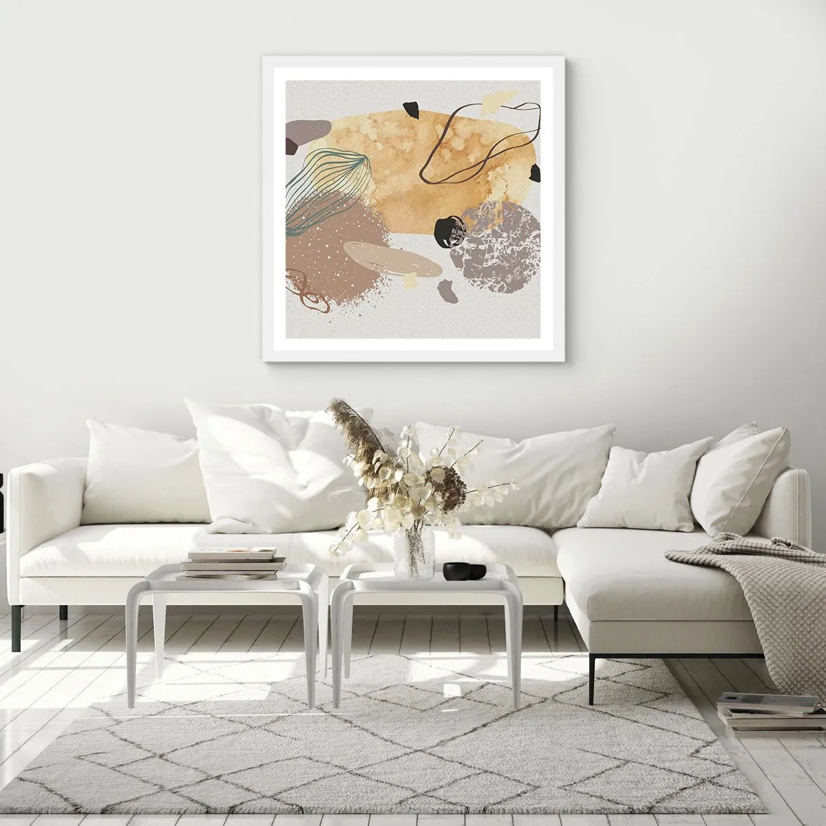 Plakát v bílém rámu - Abstraktní švestka - 60x60 cm