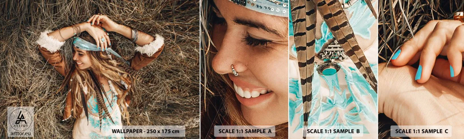 Vzor Fototapety Samolepicí Deluxe Sticker - Na cestě do léta lásky - Boho, Žena, Šperky - 100x30 cm