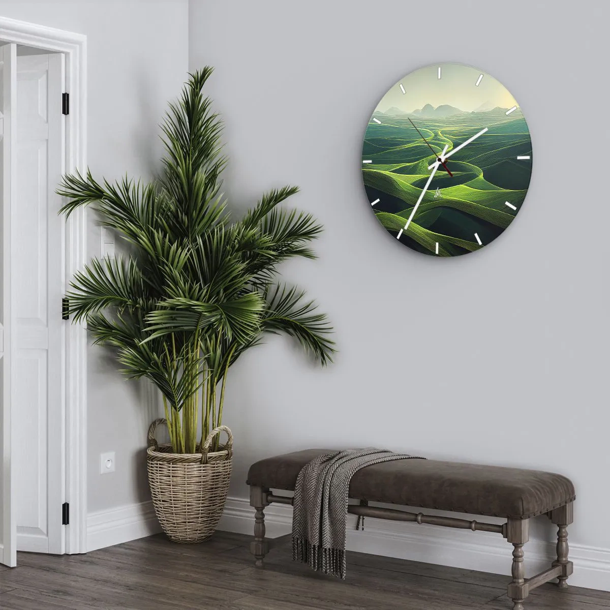 Nástěnné hodiny - Zelená údolí a kopce v uměleckém krajinářském přístupu - 30x30cm - V zelených údolích - Moderní nástěnná dekorace do obývacího pokoje, kuchyně a ložnice ARTTOR