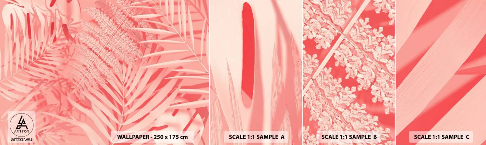 Fototapeta Vzorek Standard Eco - Růžový koncept - Abstrakce, Palmový list, Grafika - 100x30 cm