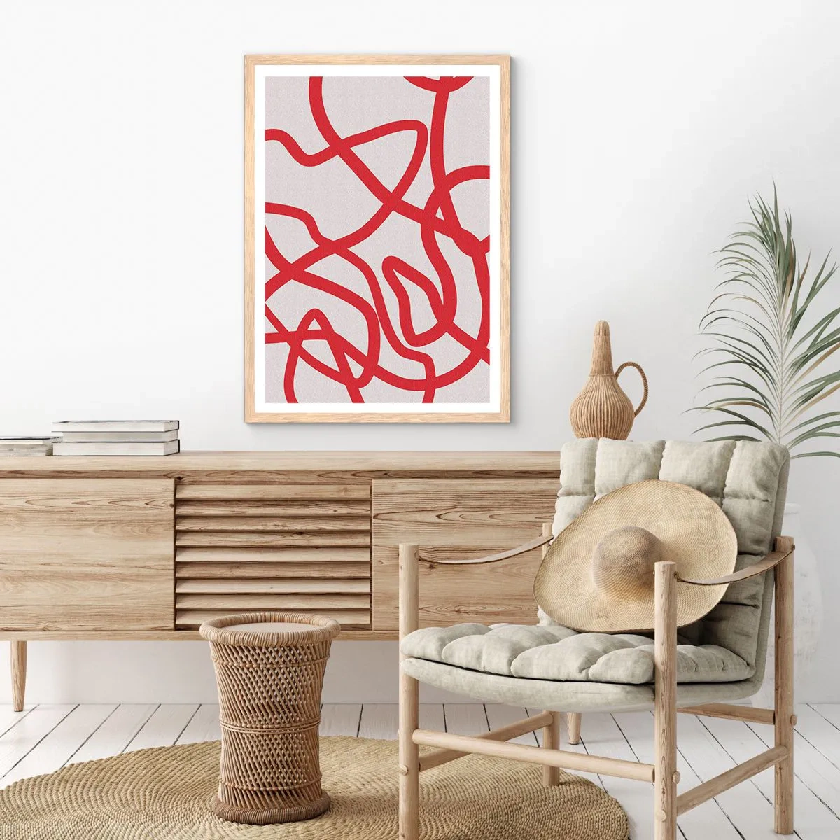 Plakát v rámu světlý dub - Červené na bílém - 40x50 cm