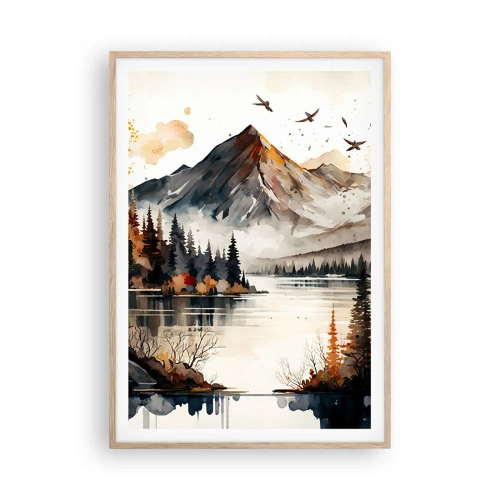 Plakát v rámu světlý dub - Zlatý podzim na horách - 70x100 cm