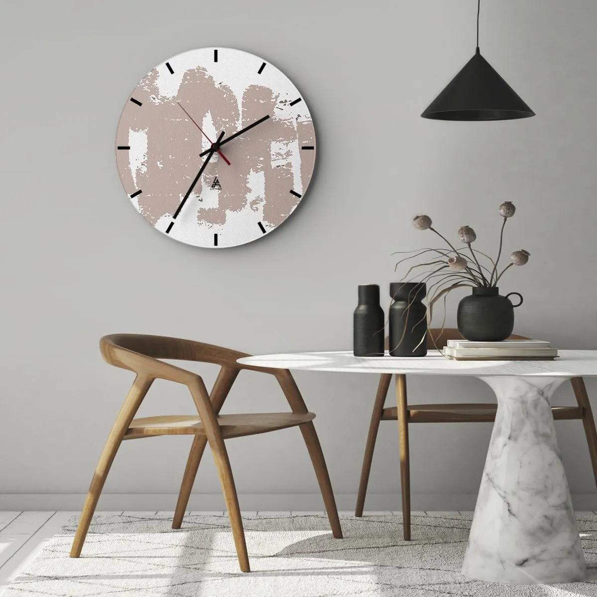 Nástěnné hodiny - Texturální abstrakce v odstínech pudrově růžové - 30x30cm - Abstrakce v jemné růžové - Moderní nástěnná dekorace do obývacího pokoje, kuchyně a ložnice ARTTOR