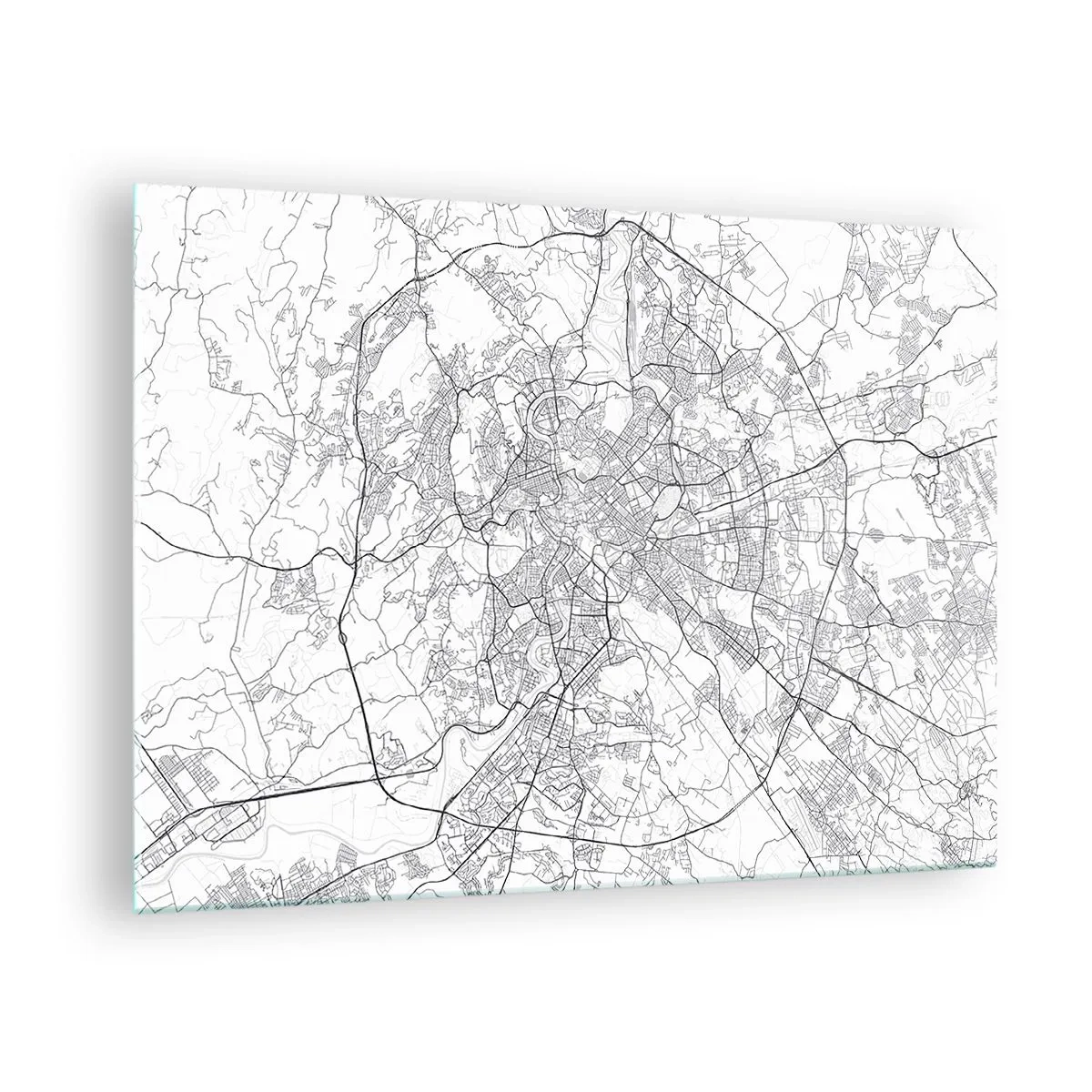 Obraz na skle - Mapa Říma s jasným kruhovým uspořádáním silnic - 70x50cm - Římský kruh - Moderní nástěnná dekorace do obývacího pokoje a ložnice ARTTOR