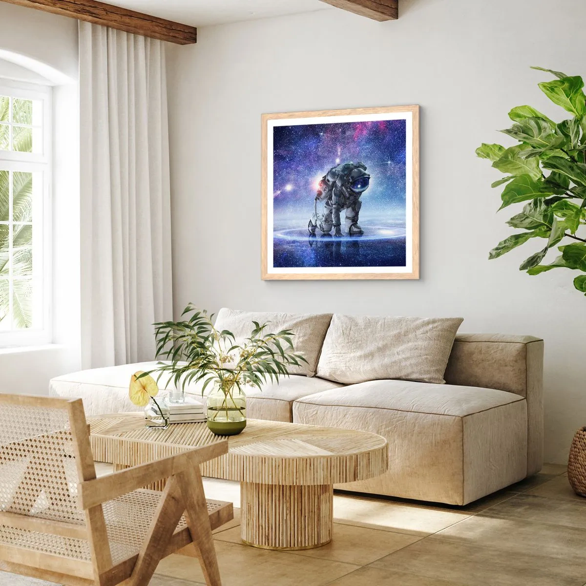 Plakát v rámu světlý dub - Hvězdné nebe nade mnou - 40x40 cm