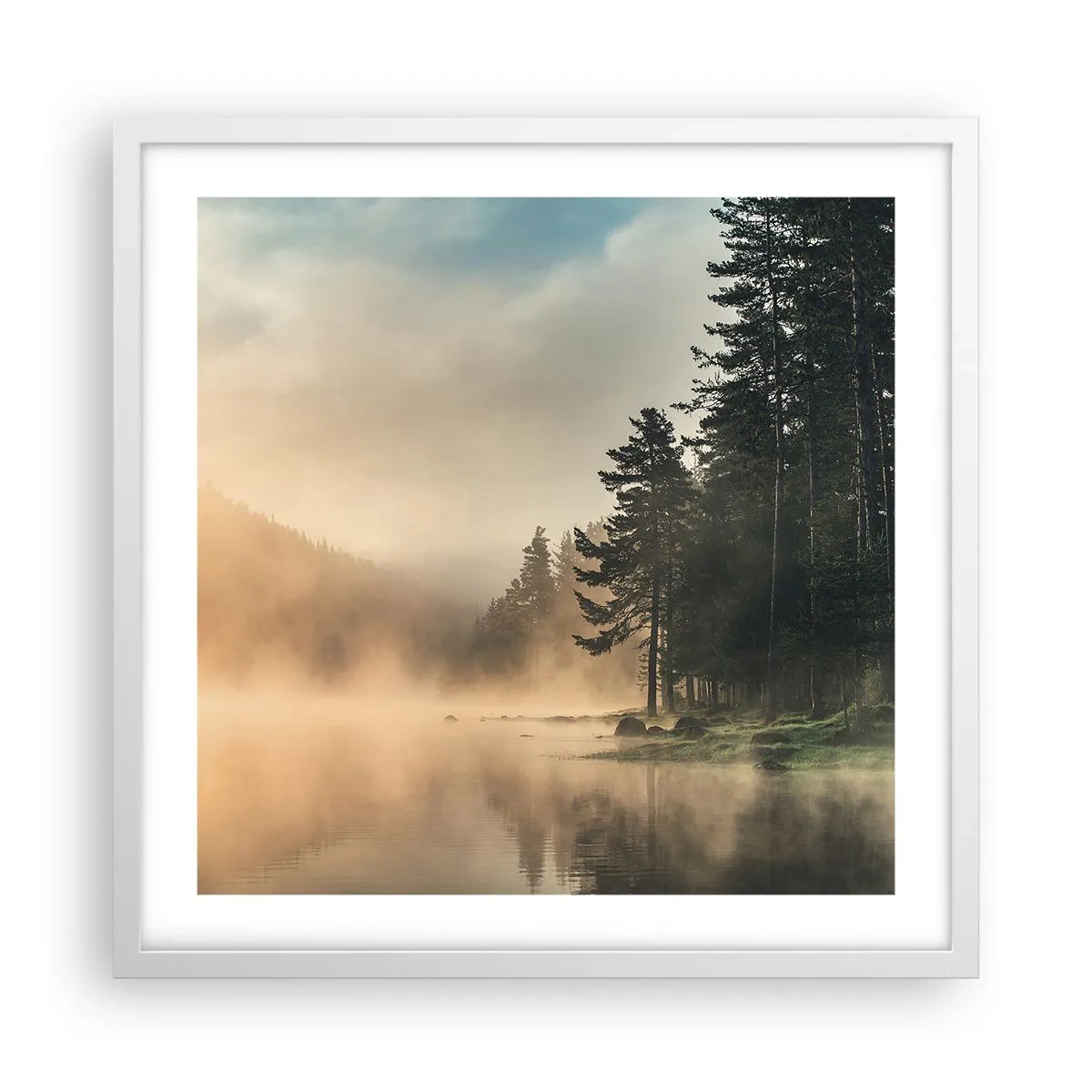 Plakát v bílém rámu - Zrození dne - 50x50 cm