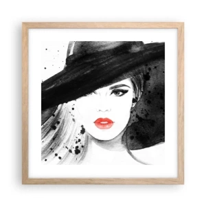 Plakát v rámu světlý dub - Dáma v černém - 40x40 cm