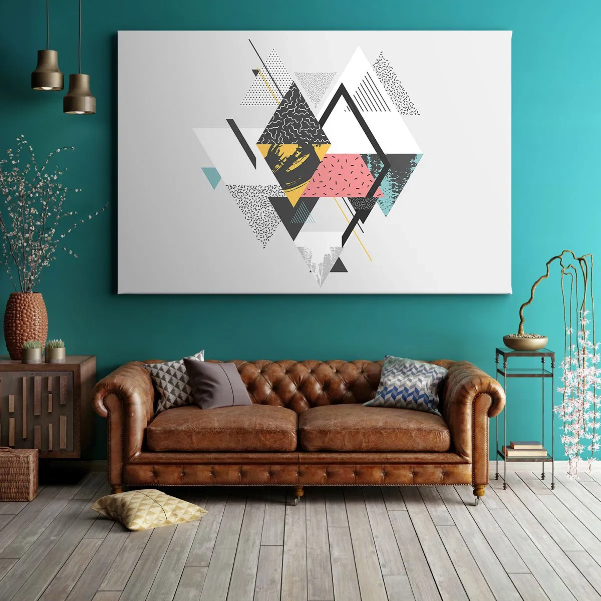 Obraz na plátně - Geometrické vzory na světlém pozadí - 70x50cm - Variace na trojúhelník a kosočtverec - Moderní nástěnná dekorace do obývacího pokoje a ložnice ARTTOR