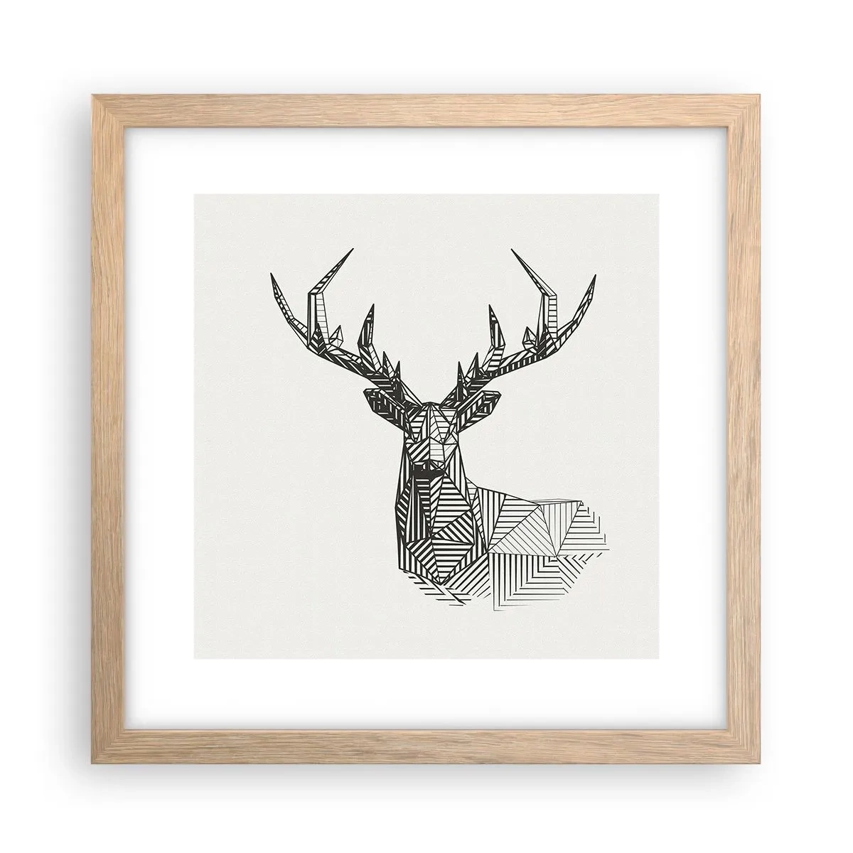 Plakát v rámu světlý dub - Jelen v kubistickém stylu - 30x30 cm