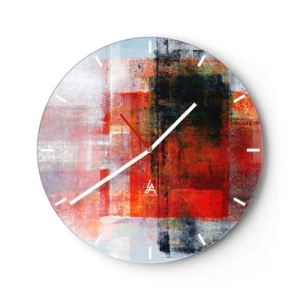 Nástěnné hodiny - Abstraktní geometrické tvary v odstínech červené - 30x30cm - Zářící kompozice - Moderní nástěnná dekorace do obývacího pokoje, kuchyně a ložnice ARTTOR