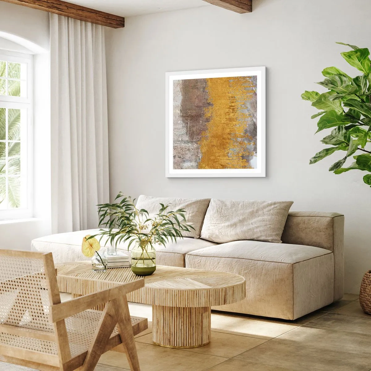 Plakát v bílém rámu - Zlatistý závan - 50x50 cm