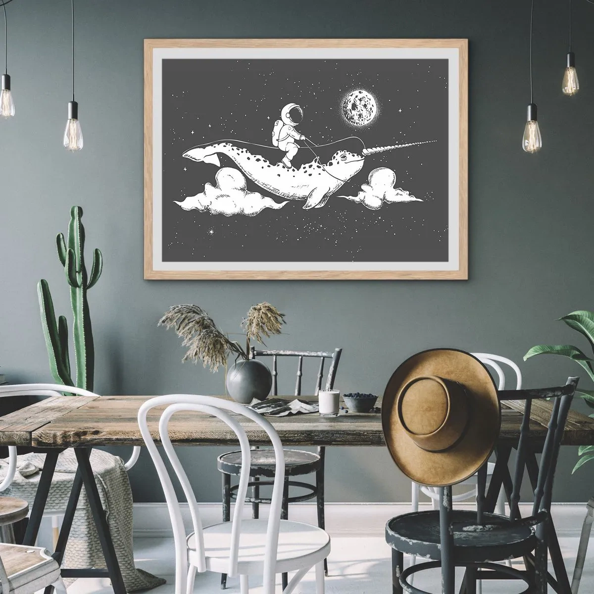 Plakát v rámu světlý dub - Vesmírný jezdec - 100x70 cm