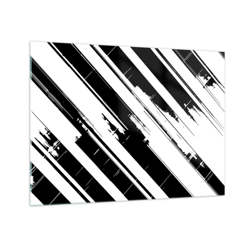 Obraz na skle - Dynamické černobílé pruhy s efektem opotřebení - 70x50cm - Intenzivní a dynamická kompozice - Moderní nástěnná dekorace do obývacího pokoje a ložnice ARTTOR
