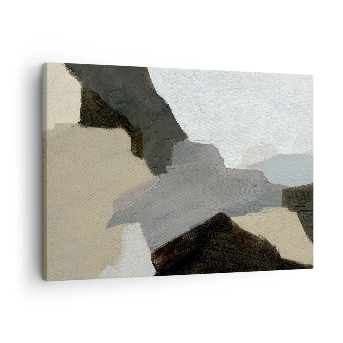 Obraz na plátně - Abstraktní tvary v odstínech béžové, hnědé a šedé - 70x50cm - Abstrakce: křižovatka šedi - Moderní nástěnná dekorace do obývacího pokoje a ložnice ARTTOR