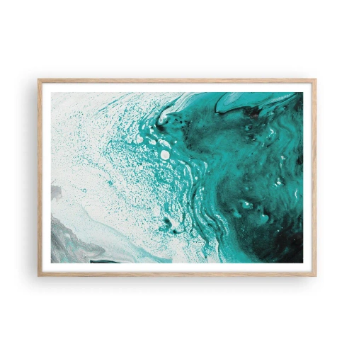 Plakát v rámu světlý dub - Propadnout v bílé a tyrkysové - 100x70 cm