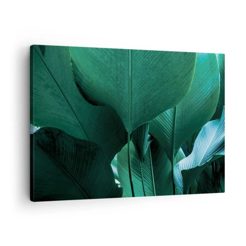 Obraz na plátně - Zelené listy v minimalistické kompozici - 70x50cm - Obrácené ke světlu - Moderní nástěnná dekorace do obývacího pokoje a ložnice ARTTOR