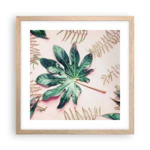 Plakát v rámu světlý dub - Studie zelené na růžovém pozadí - 40x40 cm