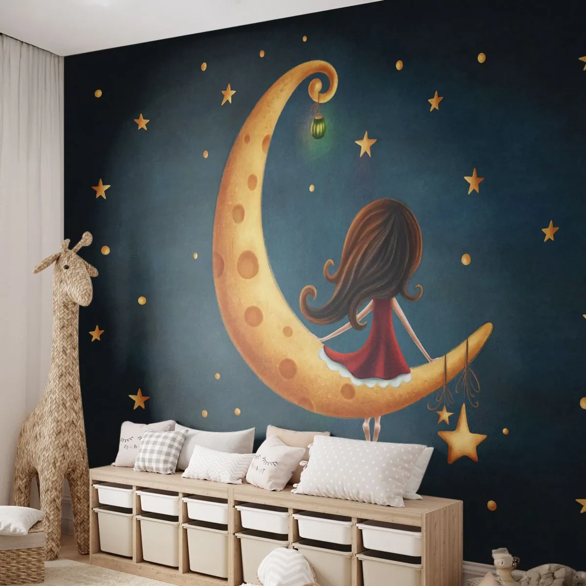 Fototapeta Samolepicí Deluxe Sticker - Kdysi dávno… - Pro děti, Dívka, Měsíc - 100x70 cm