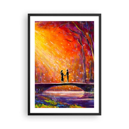Plakát v černém rámu - Pár na mostě obklopeném barevnou krajinou - 50x70cm - Nebe je taky miluje - Moderní nástěnná dekorace do obývacího pokoje a ložnice ARTTOR