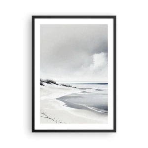 Plakát v černém rámu - Minimalistická pláž v odstínech šedé - 50x70cm - Vždycky spolu - Moderní nástěnná dekorace do obývacího pokoje a ložnice ARTTOR