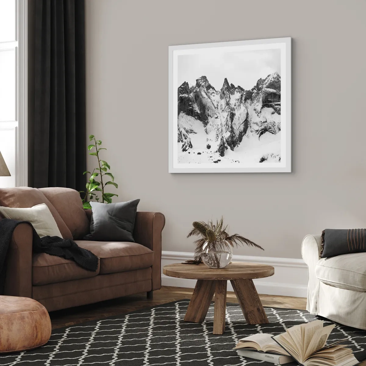 Plakát v bílém rámu - Hrozivý žulový hřeben - 50x50 cm
